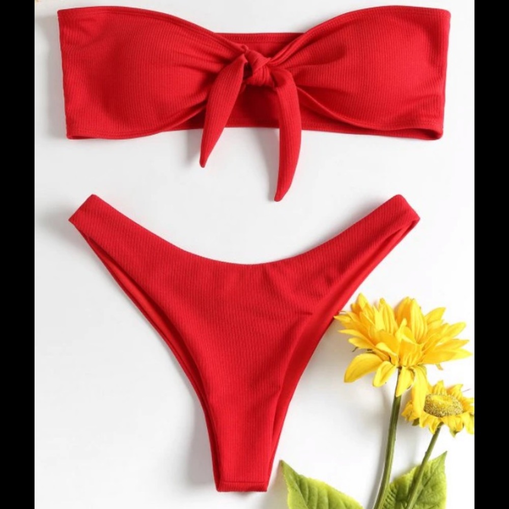 🌸2/$20🌸 ZAFUL Bowknot Rib Bandeau Bikini Set